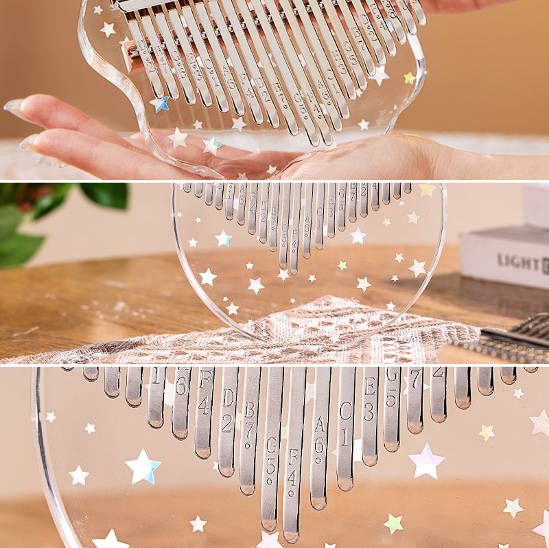 【Engravable】Huashu 17/21 Keys Acrylic C Major Kalimba for Music Therapy - Transparent Starry Sakura