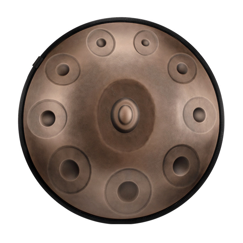 Tambour handpan HLURU en acier inoxydable et bronze, 22 pouces, 10 notes, D-Kurd, pour la relaxation - Niveau B, bord en caoutchouc 