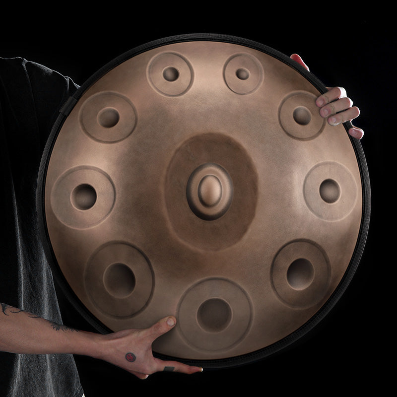Tambour handpan HLURU en acier inoxydable et bronze, 22 pouces, 10 notes, D-Kurd, pour la relaxation - Niveau B, bord en caoutchouc 