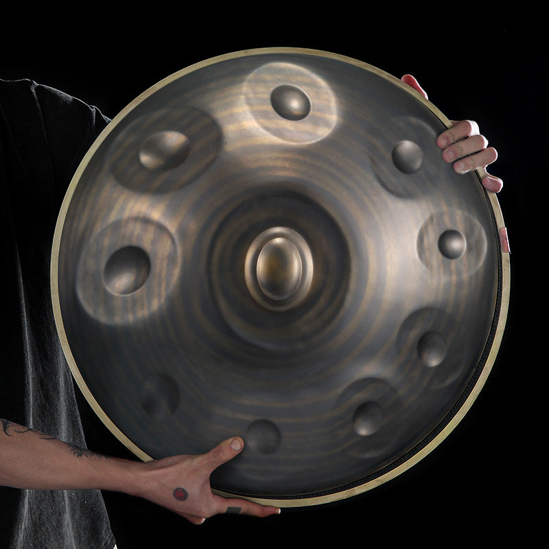 HLURU Nitrid Steel Vintage Handpan Drum 22 cali 10 nut Professional Handpan for Mindfulness - Level A Gold Edge 