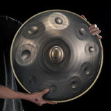 HLURU Nitrid Steel Vintage Handpan Drum 22 cali 10 nut Professional Handpan for Mindfulness - Level A Gold Edge 