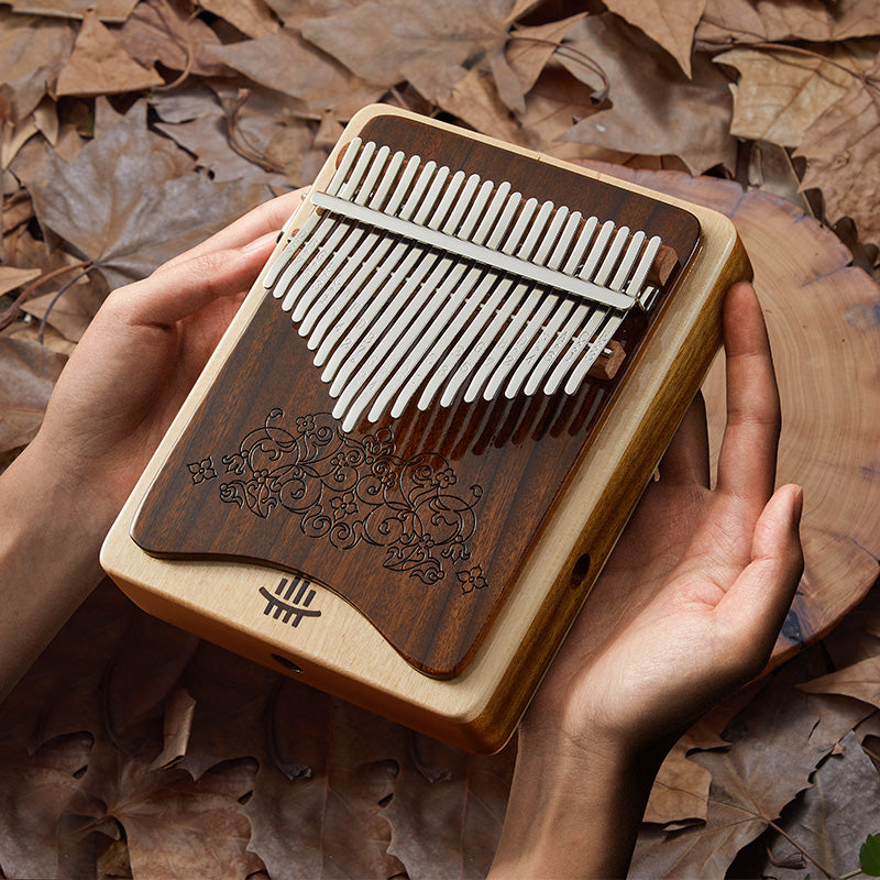 Kalimba Hluru 21 touches en noyer noir et érable, do majeur, pour l'éducation de la petite enfance - Double couche de wah-wah 