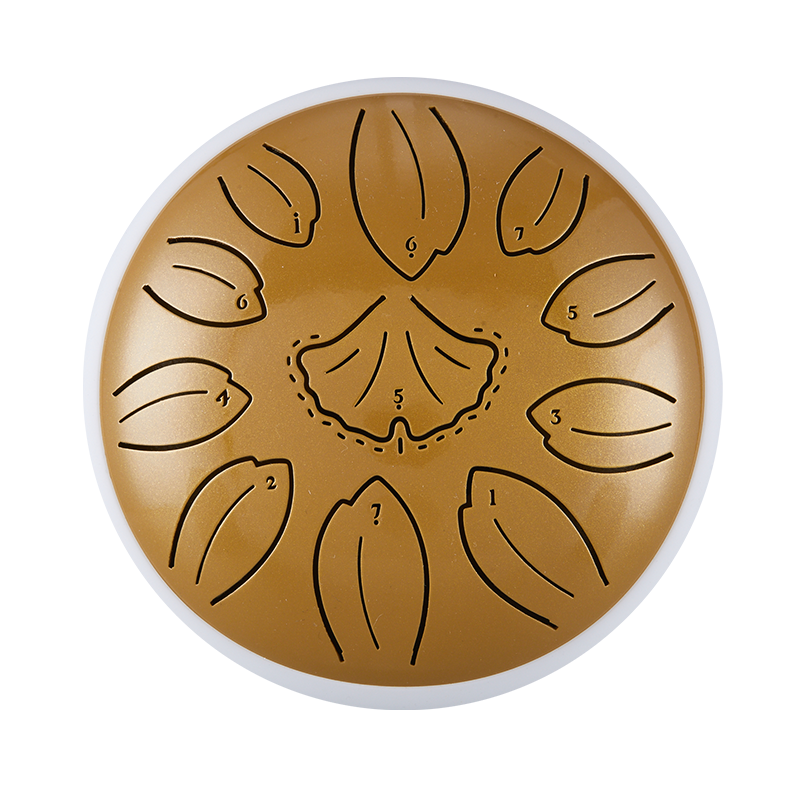 Huashu 11 notes 6" C5 Major Carbon Steel Tongue Drum For Yoga - Golden Ginkgobiloba
