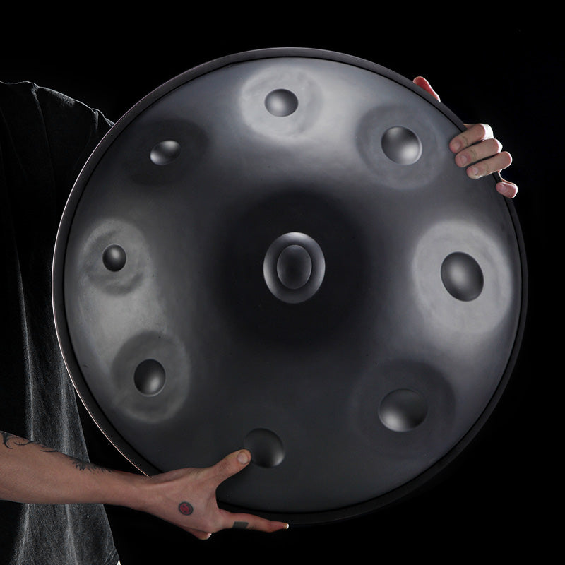 Tambour handpan HLURU en acier inoxydable gris, 22 pouces, 9 notes, D-Kurd, pour divertissement familial - Bordure en caoutchouc de niveau C 