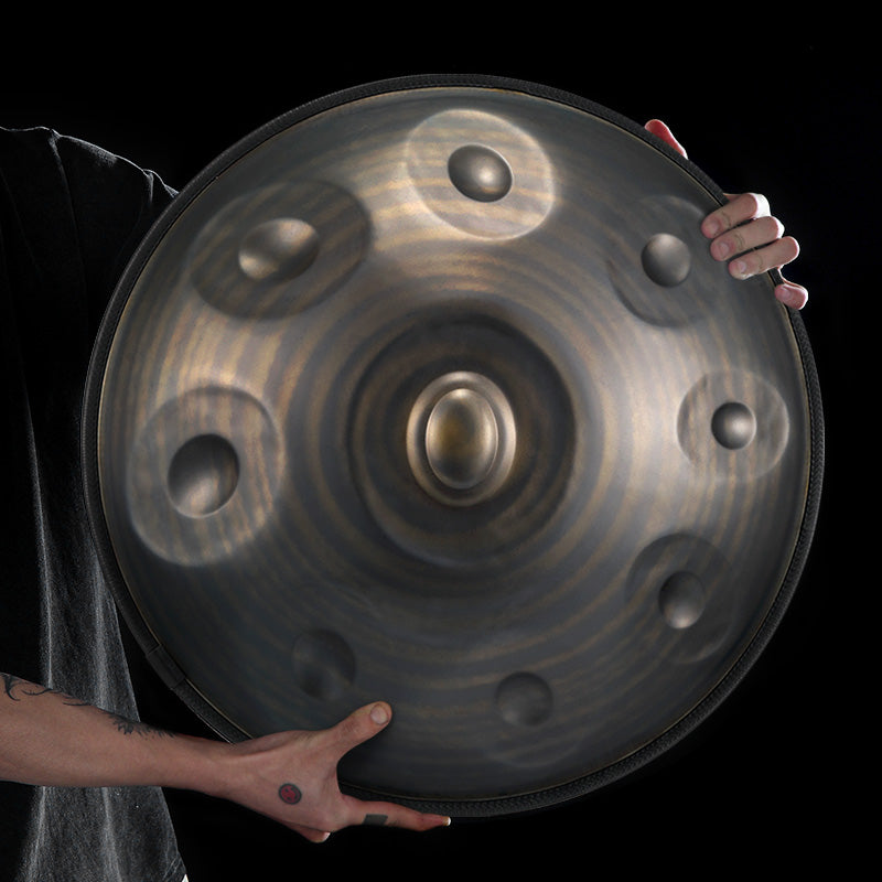 Tambour handpan HLURU en acier inoxydable marron, 22 pouces, 9 notes, D-Kurd, pour l'éducation prénatale - Bordure en caoutchouc de niveau C 