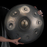 Tambour handpan HLURU en acier inoxydable marron, 22 pouces, 9 notes, D-Kurd, pour l'éducation prénatale - Bordure en caoutchouc de niveau C 