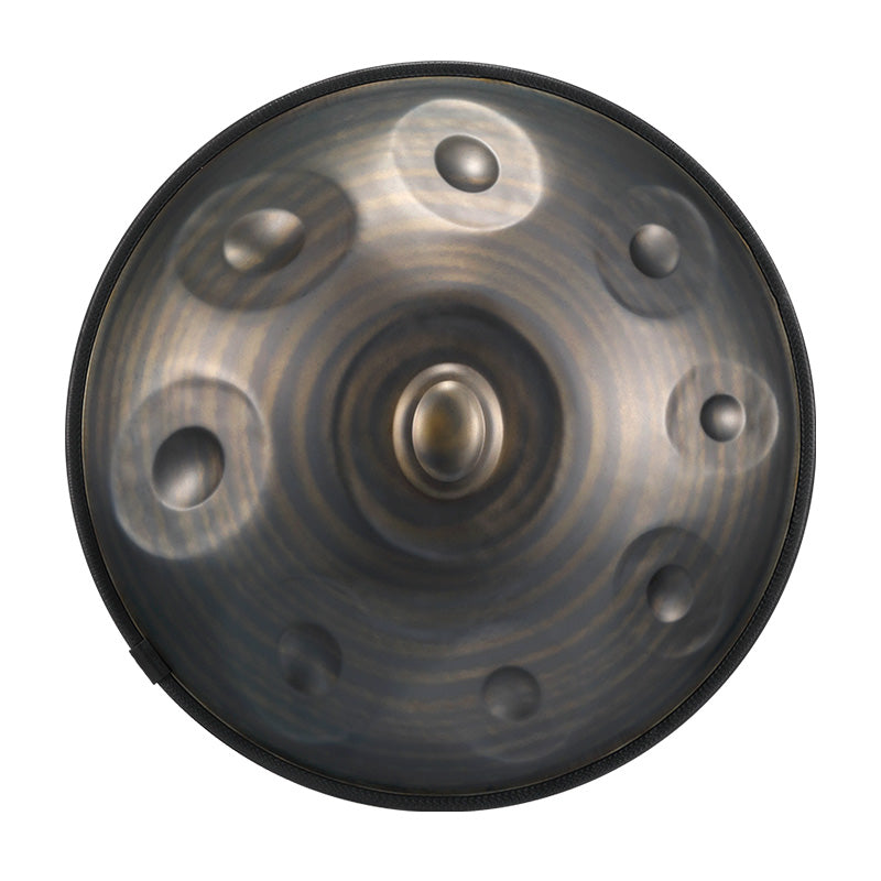 Tambour handpan HLURU en acier inoxydable marron, 22 pouces, 9 notes, D-Kurd, pour l'éducation prénatale - Bordure en caoutchouc de niveau C 