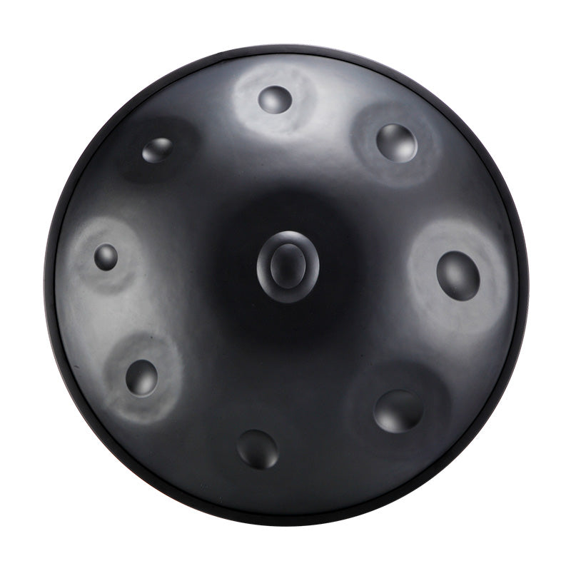 Tambour handpan HLURU en acier inoxydable gris, 22 pouces, 9 notes, D-Kurd, pour divertissement familial - Bordure en caoutchouc de niveau C 