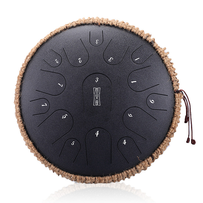 HLURU Microalloyed Steel Tongue Drum 14 Inch 15 Notes with Regular Finish for Meditation C Major Charcoal
