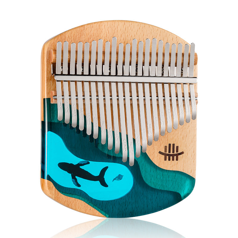 Kalimba Hluru 21 touches en hêtre et résine époxy, en do majeur, pour pratiques spirituelles - Deep Ocean Whale 